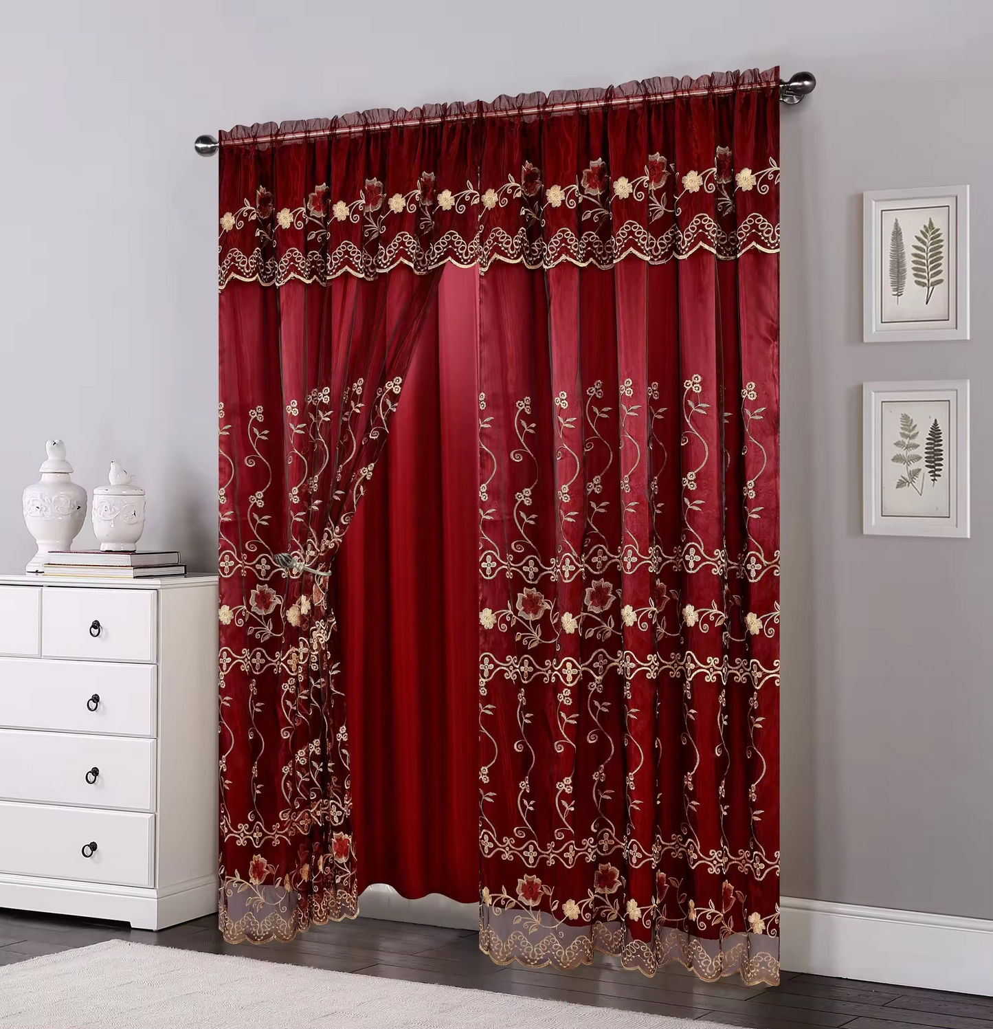 curtain with valance floral tulle designs embroidered rod voile sheer curtains for windows