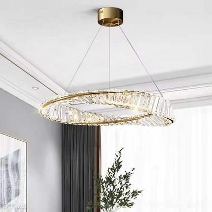 Modern Luxury Crystal Chandelier Ceiling Hanging Lamp Gold Simple Round Chandelier Light LED Pendant Light For Hotel Living Room