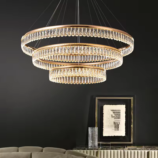 Modern French Luxury Indoor Hotel Dining Room Lighting High Ceiling Led Ring Chandelier Light