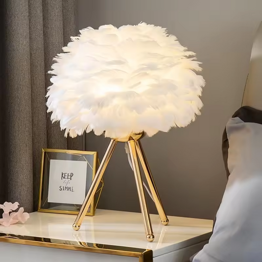 Feather desk lamp bedroom bedside lamp Nordic INS girl American net red light simple warm romantic small night lamp