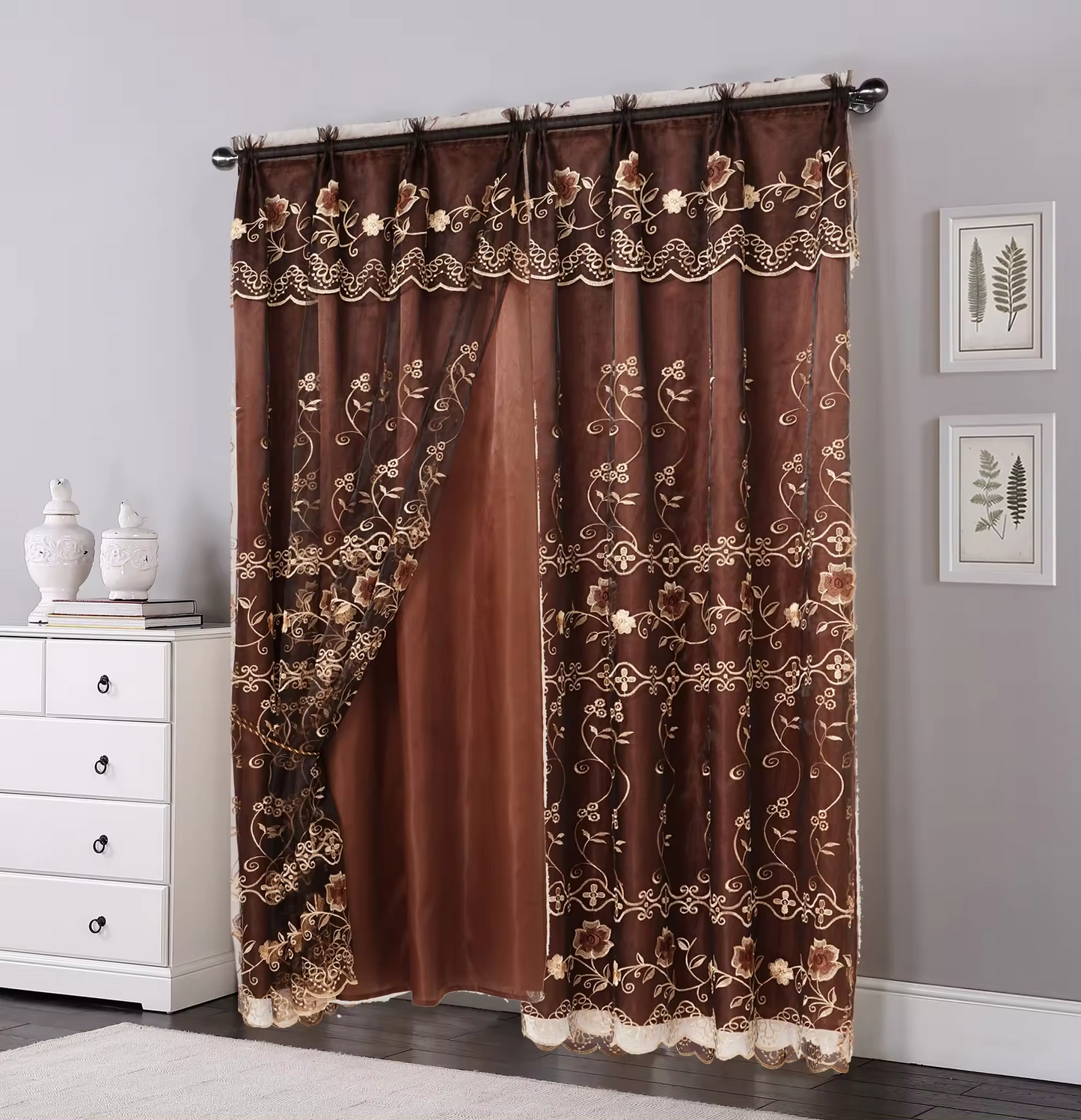 curtain with valance floral tulle designs embroidered rod voile sheer curtains for windows