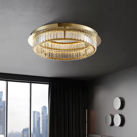 Living Room Crystal Dome Light Round American Light Luxury Simple Modern Dining Room Master Bedroom Copper Ceiling Lamps