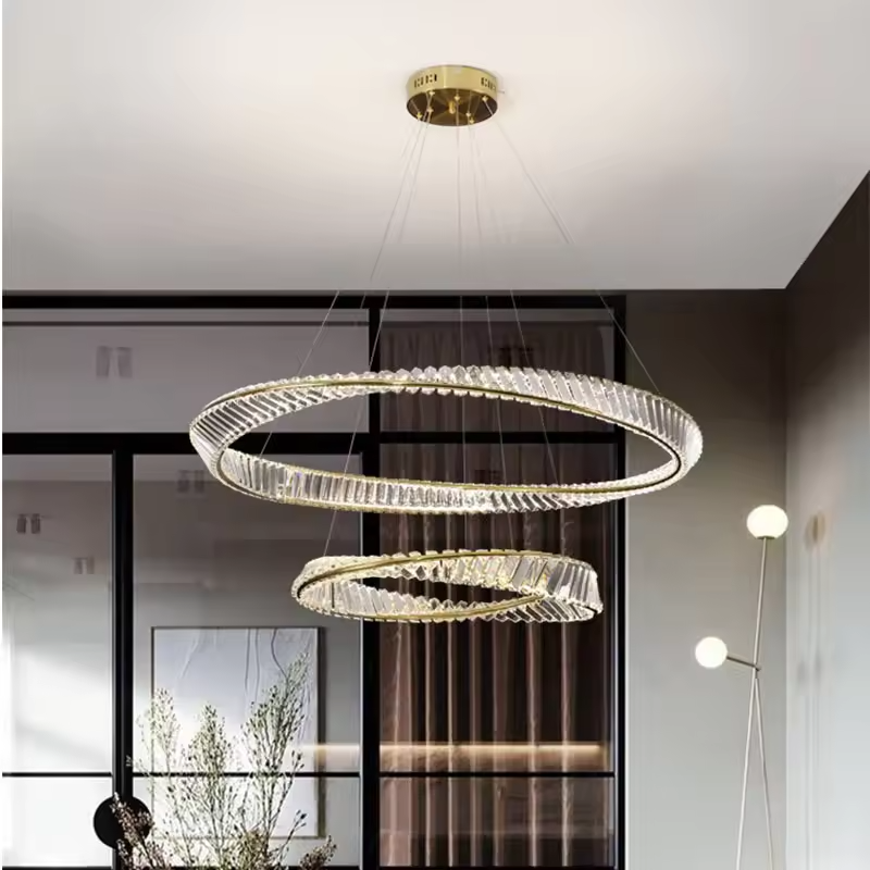 Modern Luxury Crystal Chandelier Ceiling Hanging Lamp Gold Simple Round Chandelier Light LED Pendant Light For Hotel Living Room