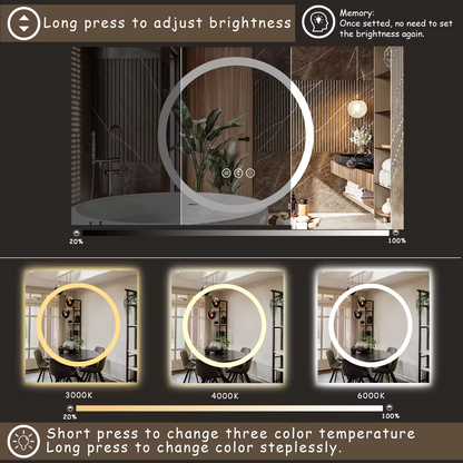 Modern anti fog rectangular frameless wall light up touch Tempered Bathroom Mirror