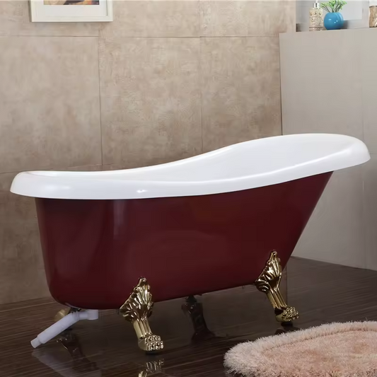 Luxury home hotel acrylic one person adults portable bath tub indoor bathroom modern red freestanding bathtub with gold foot