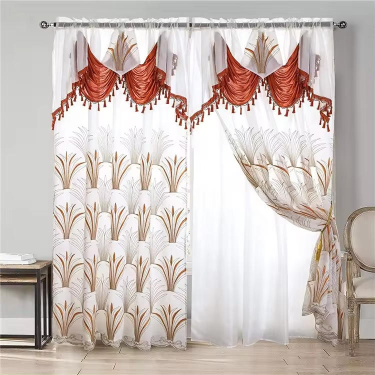 curtain with valance floral tulle designs embroidered rod voile sheer curtains for windows