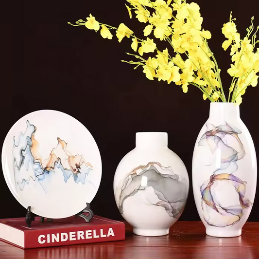 Jingdezhen ceramic decoration modern style colorful three-piece vase