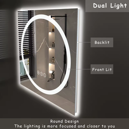 Modern anti fog rectangular frameless wall light up touch Tempered Bathroom Mirror