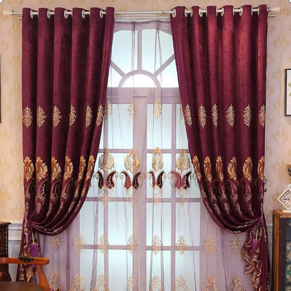 Ready luxury living room darkening noise reduction jacquard curtain hotel design custom wholesale window curtains with valance