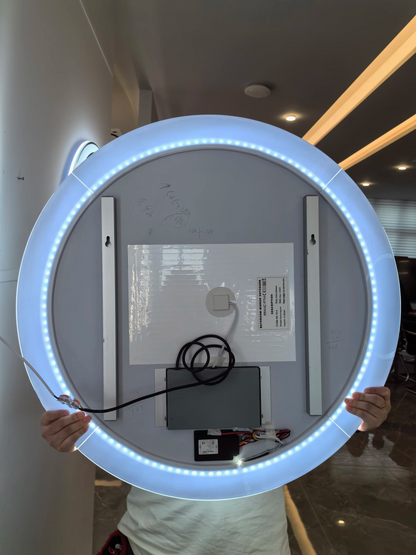 New Classic multi-function frameless color rendering backlight intelligent Round bathroom mirror