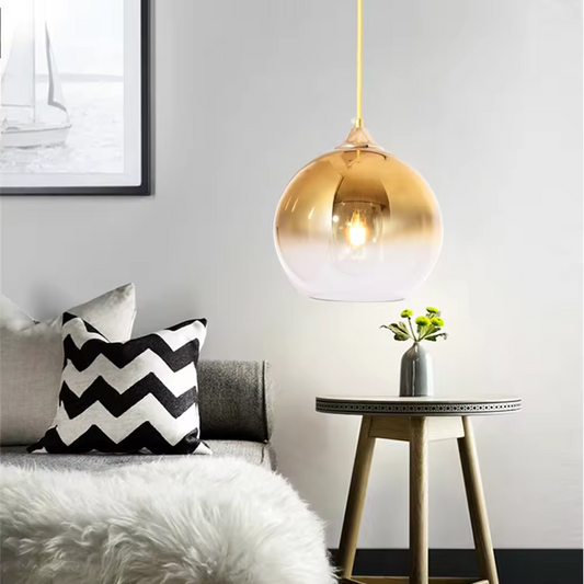 Nordic Glass ball pendant light Designer Gradient Bronze Gold silver Light Fixture Dinning table Bedside hang wire chandelier