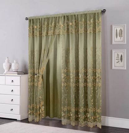 curtain with valance floral tulle designs embroidered rod voile sheer curtains for windows