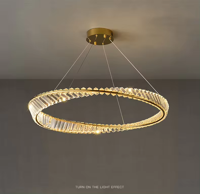 Modern Luxury Crystal Chandelier Ceiling Hanging Lamp Gold Simple Round Chandelier Light LED Pendant Light For Hotel Living Room