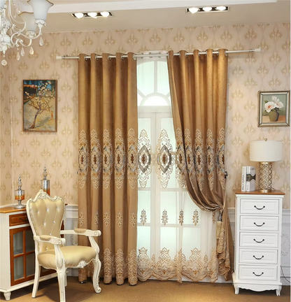 Ready luxury living room darkening noise reduction jacquard curtain hotel design custom wholesale window curtains with valance