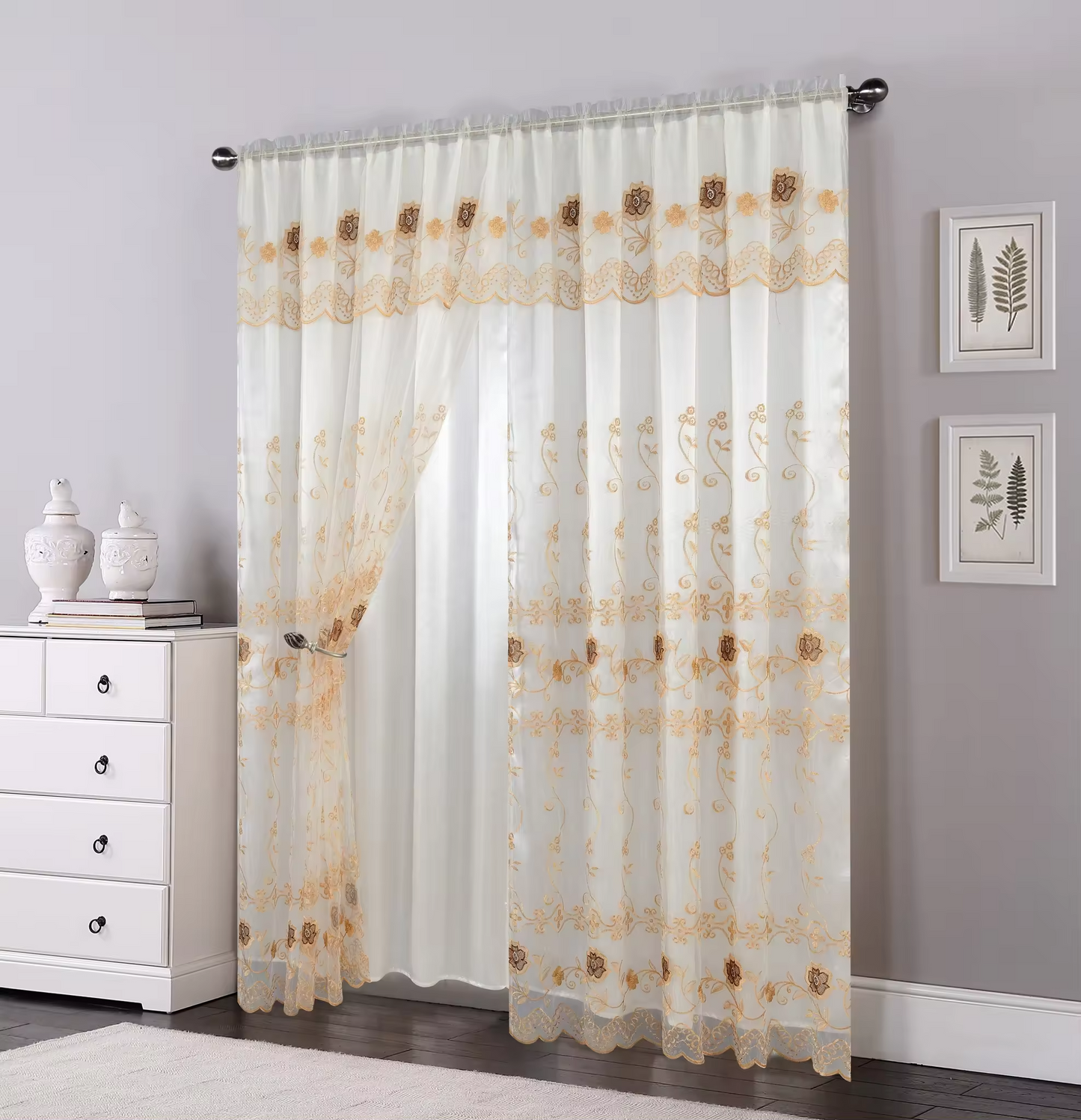 curtain with valance floral tulle designs embroidered rod voile sheer curtains for windows