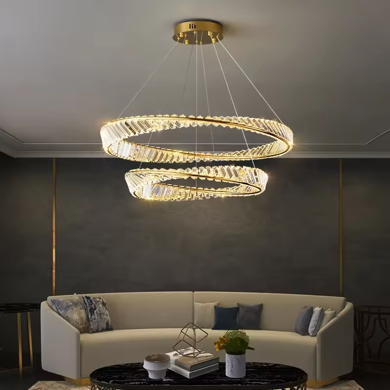 Modern Luxury Crystal Chandelier Ceiling Hanging Lamp Gold Simple Round Chandelier Light LED Pendant Light For Hotel Living Room