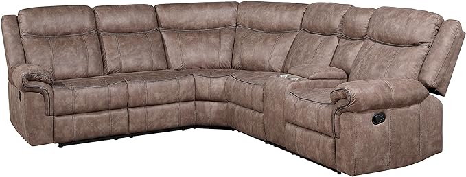 UBGO Recliner, Living Room Sets,Wedge Shape Oversized Cup Holder,Sofá Furniture for Theater Seating Rv Office, Bedroom,Sectional Sofa (Motion),Chocolate Velvet