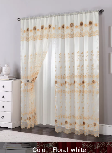 curtain with valance floral tulle designs embroidered rod voile sheer curtains for windows