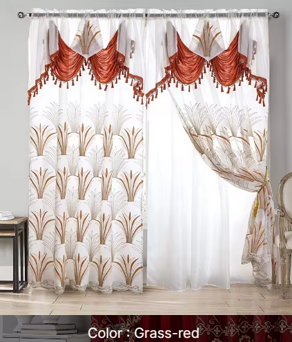 curtain with valance floral tulle designs embroidered rod voile sheer curtains for windows