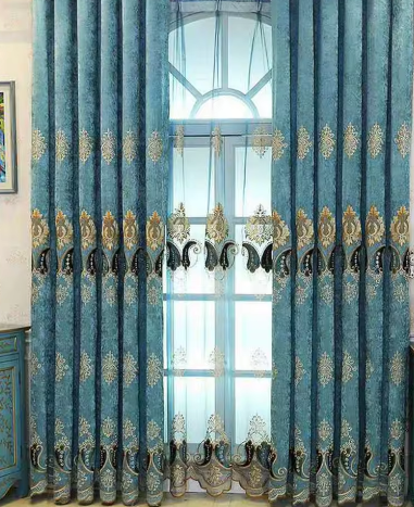 Ready luxury living room darkening noise reduction jacquard curtain hotel design custom wholesale window curtains with valance