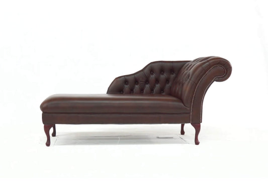 Chesterfield Chaise Lounge Day Bed Antique Brown Real Leather