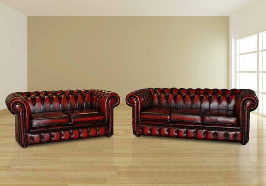 Chesterfield 3+2 Sofa Suite Antique Oxblood Real Leather