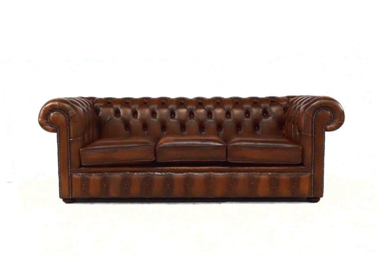 Chesterfield Handmade 3 Seater Sofa Antique Tan Real Leather